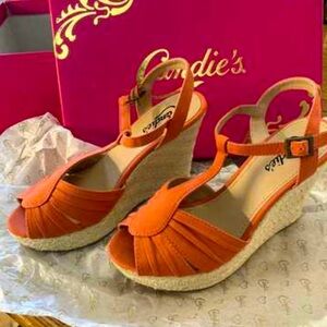 💖 Candie's Wedges Women's Orange Wedge Sandals espadrilles shoes size 8
